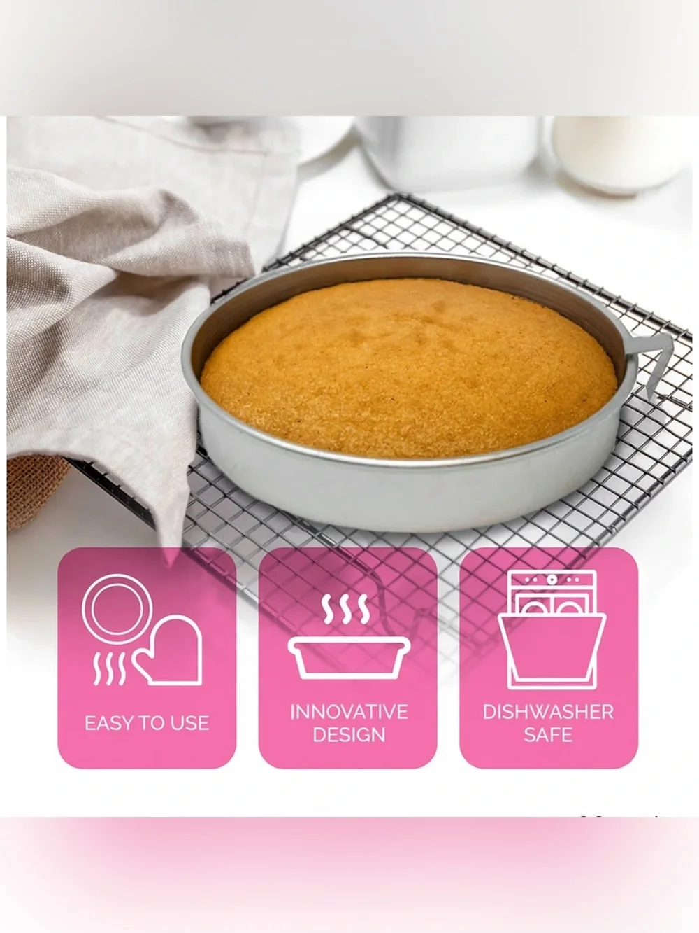 Aunt Shannon’s kitchen 8 inch round cake pans ,3 pack silver cake pan